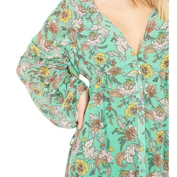Free People Earthfolk Button Front V-neck Ruched Sleeve Maxi Floral Print Dress - Picture 13 of 15